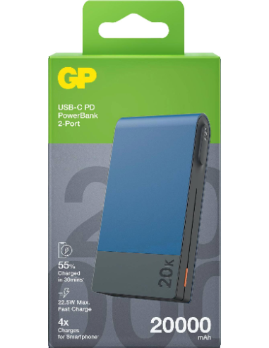 Powerbank GP M20B Blauw 20.000 mAh 1x USB-A 1x USB-C poort