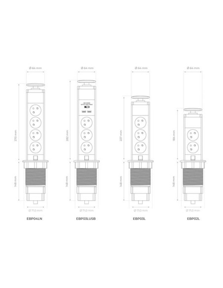 POP-UP STEKKERBLOK MET 3 STOPCONTACTEN - 2 x USB - PENAARDE