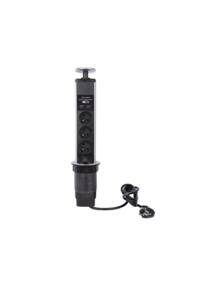 POP-UP STEKKERBLOK MET 3 STOPCONTACTEN - 2 x USB - PENAARDE