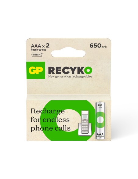 Blister 2 accus NiMH ReCyko plus AAA 650mAh GP