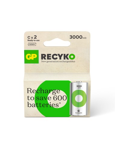 C Baby batterij Oplaadbaar GP NiMH 3000 mAh ReCyko 1,2V 2 stuks