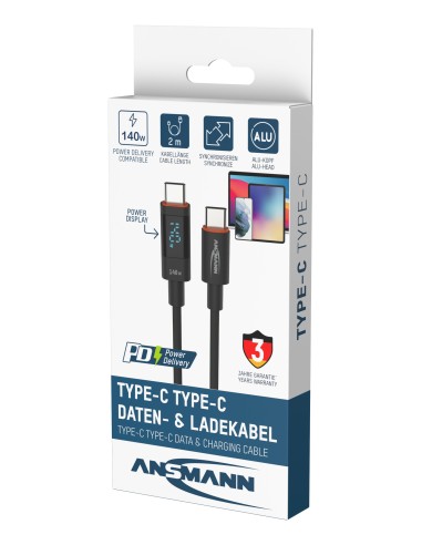 ANSMANN USB-C USB-C cable, 200 cm display 140W