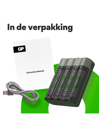 USB batterijlader GP M452 4 x ReCyko AA 2600 mAh