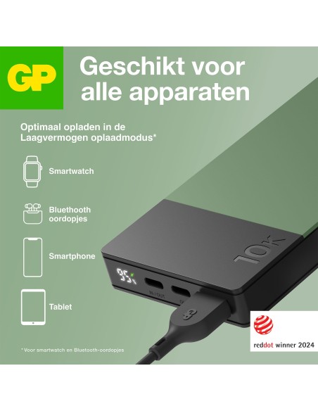 Powerbank GP M10C grijs 10.000 mAh 1x USB-A 2x USB-C poort