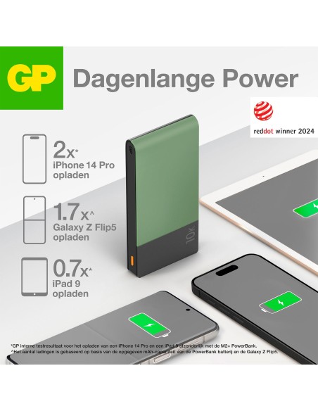Powerbank GP M10C grijs 10.000 mAh 1x USB-A 2x USB-C poort
