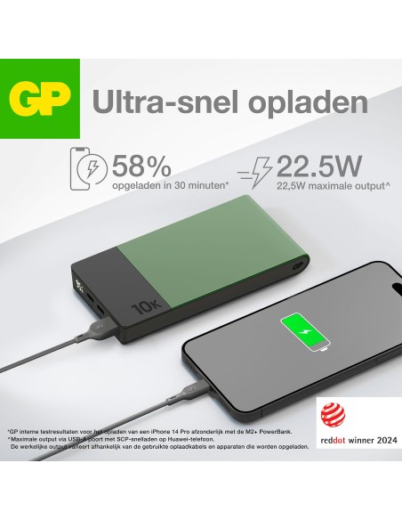 Powerbank GP M10B gris 10.000 mAh 1x USB-A 2x USB-C ports