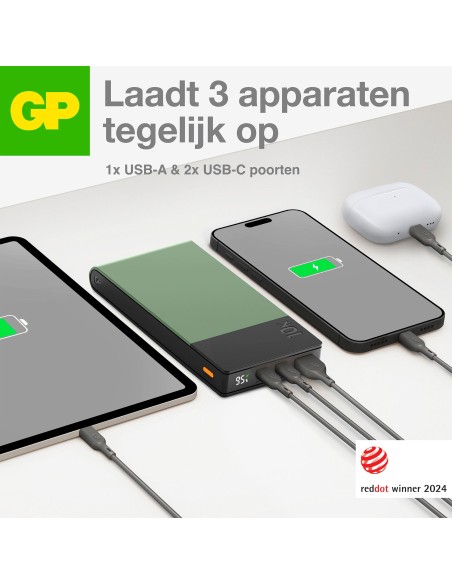 Powerbank GP M10C grijs 10.000 mAh 1x USB-A 2x USB-C poort