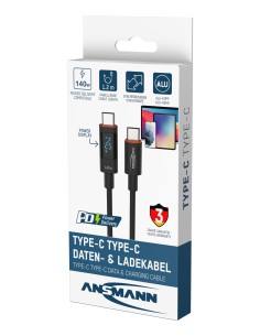 ANSMANN USB-C USB-C cable, 120 cm display 140W 2