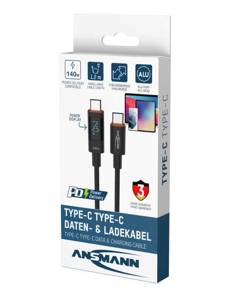 ANSMANN USB-C USB-C cable, 120 cm display 140W